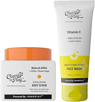 Exfoliating Body Scrub For Removing Tan & Dead Skin Cells + Brightening Boost Face Wash with 30x Vitamin C 100 ml