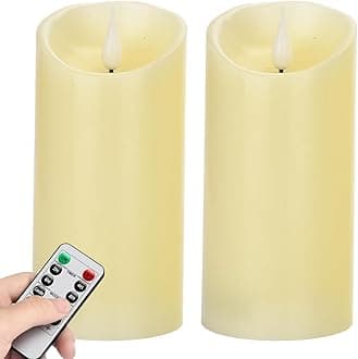 Flameless Flickering Battery Operated Candles 2pack Real Wax Pillar LED Candles with 10-Key Remote Control and 24 Hours Timer for Wedding, Party, Birthday,Home Decoration (Ivory)
