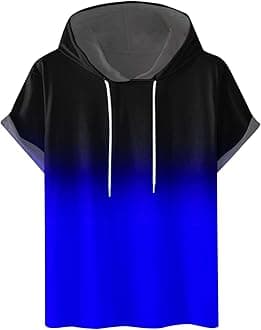 Mens Workout Shirts Loose Fit Short Sleeve Hoodies Casual Stylish Drawstring Gradient Color Loose Pullover Shirts