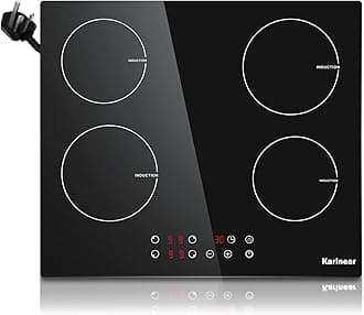 Plug in Induction Hob, 4 Zones Electric Hob 60cm, with Touch Control 9 Power Level & Child Safety Lock, Timer, Black Crystal Glass
