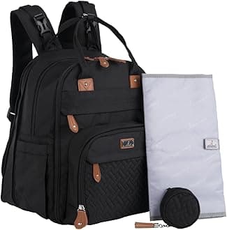 BabbleRoo Extra Large Diaper Bag Backpack, Expandable Baby Bag with Up to 50% More Capacity - Travel Essentials Baby Bag Tote with Changing Pad, Stroller Straps & Pacifier Case - Unisex, Black
