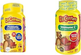 L'il Critters Kids Probiotic Digestive Gummy Grape Cherry Orange 60 Count and Immune C Vitamin Gummy Orange Lemon Cherry 190 Count Bundle