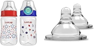 LuvLap Wide Feeding Bottle 250 ml, Pack of 2 & Wide Nipple Variable Flow, 2 Pcs