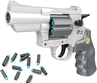 Safe Toy Fake Gun Model Revolver Toy Gun for Boy with Ejecting Shell Soft Bullets,Realistic Toys Foam Blaster Play Gun Toy (white，grey)12bullet