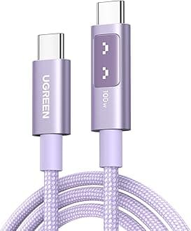 Uno USB C to USB C Cable 100W Fast Charging Cable Type C Charging Cord with LED Display for iPhone 17/17 Air/17 Pro/17 Pro Max/16, MacBook Pro/Air, iPad Pro/Air, Galaxy S25 Ultra 3.3FT Purple