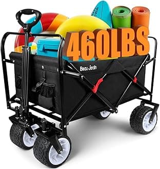 BEAU JARDIN Collapsible Folding Beach Wagon 460lbs Foldable Wagon Cart with All Terrain Big Sand Wheels Heavy Duty Utility Grocery Cart for Camping Garden Sports Shopping Black