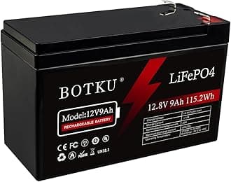12V 9Ah Lithium LiFePO4 Deep Cycle Battery, 3000+ Cycle Rechargeable Lithium Iron Phosphate Battery for Solar, Fish Finder, Lighting, Off-Grid Applications with 10A BMS