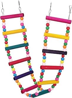 Parrot Ladder Bird Ladder Wooden Toys Swing Chewing 32 Inch Toys Hanging Pet Bird Cage Accessories Toy for Medium Parrots Small Parakeets Cockatiels, Lovebirds, Conures, Macaws, Lovebirds, Finches