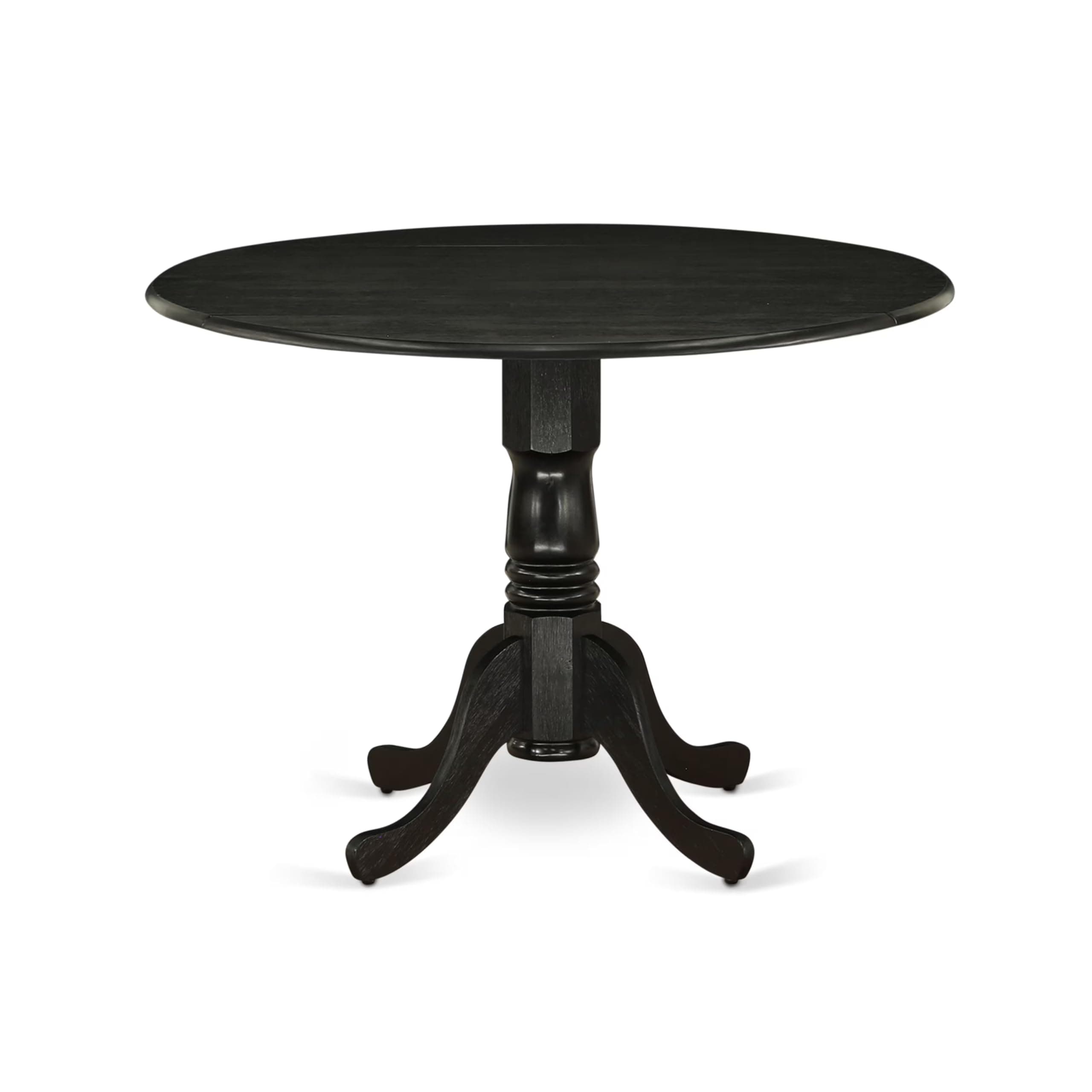 DLT-ABK-TP Dublin Dining Table - a Round Wooden Table Top with Dropleaf & Pedestal Base, 42x42 Inch, Wirebrushed Black