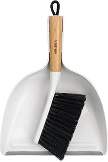 Dustpan and Brush Set, Portable Cleaning Brush and Dustpan Combo with Bamboo Handle, White, 1 Set