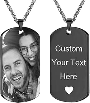 Picture Necklace Personalized Photo for Men - Custom Engraved Photo & Text Dog Tag Pendant for Boyfriend, Husband, Dad - Birthday, Valentine's Day, Fathers Day Gift