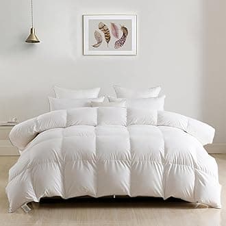DWR Lightweight Down Feather Fibers Comforter King, All Season Thin Duvet Insert with Ties, Ultra-Soft Cotton Blend Cover, High Fill Power 35oz for Hot Sleepers/Warm Weather(106x90, White)