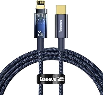 BaseusExplorer Series PD 20W USB C to Lightning Cable, Auto Power-Off Nylon Braided iPhone Cable with High-Speed Data Transfer for iPhone 14 13 12 11 Pro Max, XS X 8 7 6, iPad – Blue
