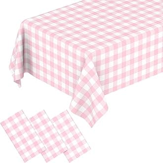 3 Pcs Pink Gingham Tablecloth Disposable Plastic Checkered Table Cloths for Parties Disposable, Waterproof Rectangular Pink & White Table Cover for Camping, Birthday, Party, Picnic 54 × 108 Inch