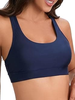 Women Racerback Sports Swim Bra High Neck Bikini Tops Black Workout Bathing Suit Padded Tops Only