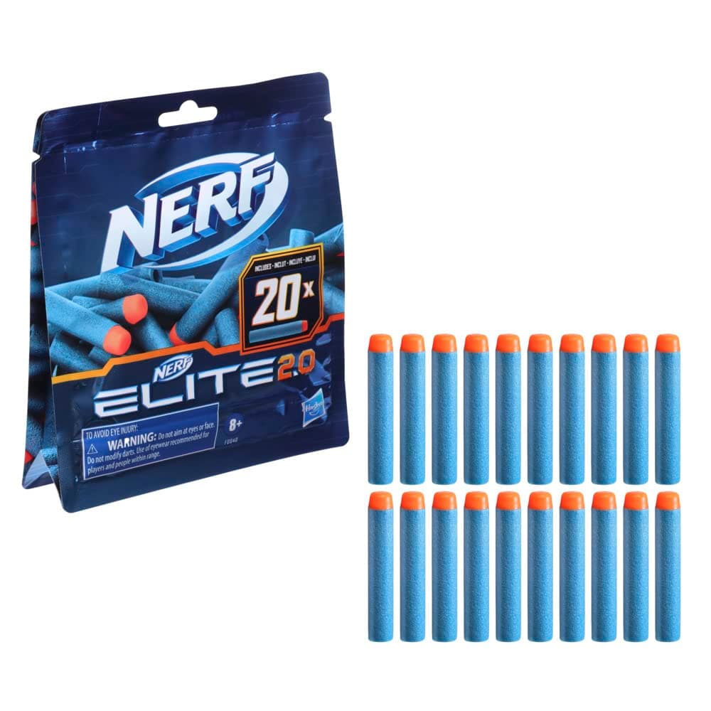 NERF Elite 2.0 20-Dart Refill Pack, 20 Official Nerf Elite 2.0 Foam Darts, Compatible with All Nerf Blasters That Use Elite Darts, Kids Stocking Stuffers