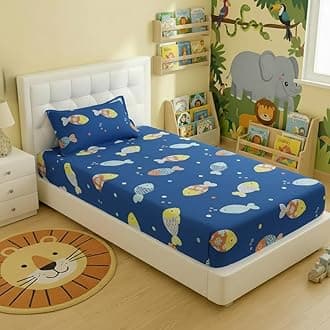 Filymore Kids bedsheets for Single Bed Made with Microfiber 240 TC Wrinkle Free Soft | Cute Fish bedsheet for Kids Small Size (90x60 Inches/Boys Girls Room)(Blue and Yellow)