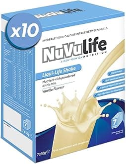 NuVu Life, Liquid-Life Shake. High Calorie, High Protein, Nutrient Rich Powdered Drink Mix for Weight Gain or Meal Replacement (Vanilla, 70 Sachets)