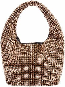 DJBM Ladies Full Diamonds Bucket Handbag Rhinestone Evening Bag Bling Clutch Purse for Women Party Prom Cocktail Wedding