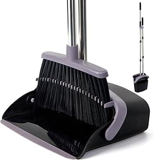 Broom and Dustpan Set, Dustpans with Broom Combo for Home, Heavy Dust Broom and Dustpan Combo, Long Handle Dust Pan and Broom Set for Kitchen, Office, Pet Hair, Charcoal Color, Pack of 1