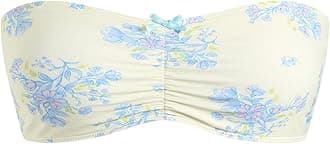 ZAFUL Women's Strapless Bikini Openwork Textured Bow Ruched Lace Up High Cut Bandeau Swimsuit Bathing Suits