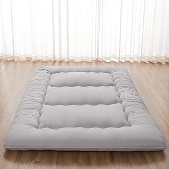 Zelladorra Japanese Floor Mattress, Futon Mattress with Portable Storage Bag and Washable Cover, Roll Up Thick Tatami Mat Suitable for Camping, Guest Room, Grey, Full