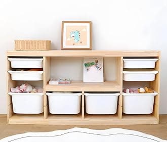 LITFADWooden Closed Back Kids Bookshelf Freestanding Bookcase Modern Display Cabinet Shelf with Drawers Children Toy Storage Cabinet for Bedroom, Study, Living Room - 61" L x 12" W x 30" H White