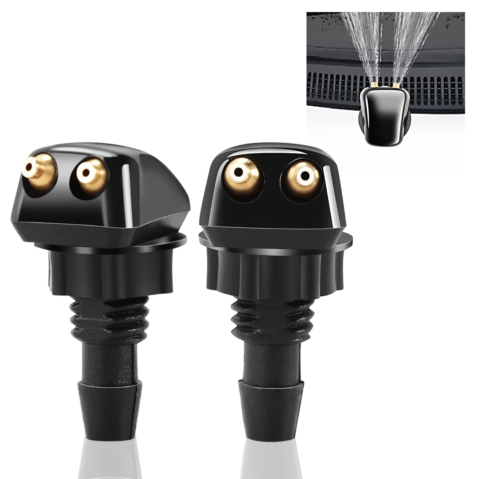 2 PCS Front Windshield Washer Nozzle, Wiper Spray Sprinkler Kit, Auto Universal Straight Column Water Spray Nozzle (Black)