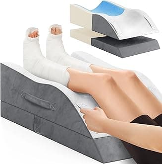 Double Leg Elevation Pillows, Wedge Pillow for After Surgery, Memory Foam Support Adjustable, Comfort Care for Back Knee Hip Ankles Pain, Knee Pillow for Sleeping Blood Circulation Dark Grey & White
