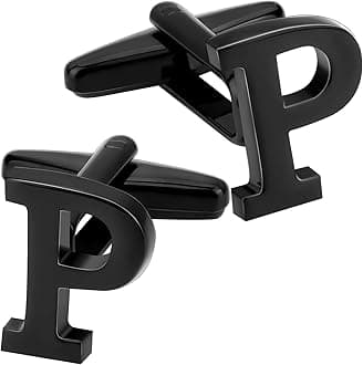 A-Z Initial Cufflink for Men, Classic 18k Gold Silver Black Letter Alphabet Monogram Cuff Links for Wedding Business Party Party