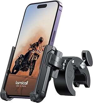 Motorcycle Phone Mount Holder - [Camera Friendly] [1s Lock] Bike Phone Holder Handlebar Clamp, Bicycle Scooter Phone Clip, Gifts for iPhone 17, 16, 15 Pro Max, Galaxy S25 Ultra, 4.7-7" Phones