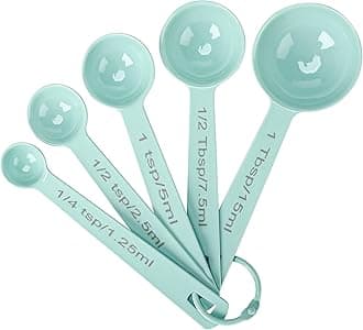Stainless Steel Measuring Spoons Set of 5, Metal Measuring Cups and Spoons Set for Liquid/Food/Kitchen/Baking (Blue)