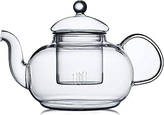 Glass Teapot Stovetop Safe,Clear Teapot with Removable Infuser 20.3 oz,Loose Leaf and Blooming Tea Maker