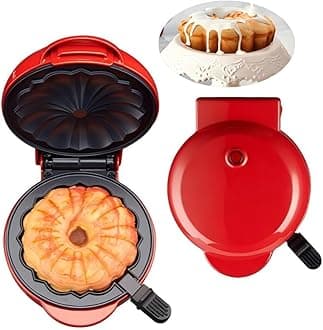 Cake Maker Machine for Lava Cake, Mini Donuts, Waffles, Pancakes - Breakfast, Snacks, Desserts - Non-stick Surface, Double-sided Heating, Red