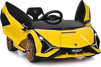 OLAKIDS Kids 12V Licensed Lamborghini SIAN Ride On Car, Electric Vehicle for Toddler with Control Remote, Battery Powered Toy with Music, 2 Speeds, Suspension, LED Lights, Bluetooth (Yellow)