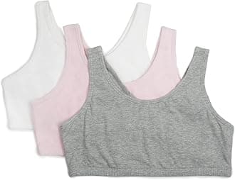 Girls 3 Pack Cotton Built -Up Stretch Sports Bra in Everyday Colors