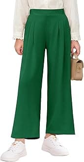 Haloumoning Girls High Waisted Uniform Pants Kids Wide Leg Dress Pants Casual Trousers with Pockets 5-14 Years