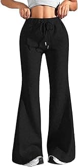 Baggy Flare Sweatpants Women Cotton Drawstring High Waisted Yoga Pants with Pockets Y2k Casual Flowy Wide Leg Pants