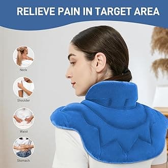 MEISENHOME Microwavable Heating Pad for Neck and Shoulders, Weighted Microwave Moist Heated Wrap for Pain Relief Muscle Stress Tension, Heat Neck Wrap with Aromatherapy, Hot & Cold Compress, Blue