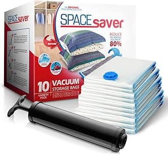 Spacesaver Vacuum Storage Bags (Variety 10-Pack) Save 80% on Clothes Storage Space - Comforters, Blankets, Bedding, Clothing, Mattress Vacuum Bag - Compression Seal for Closet Storage, Pump for Travel