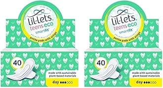 Lil-Lets Teens Eco Day Pads X 40,Petite Towels For Girls & Teenagers,With Wings, Plant-Based Materials,Contains Sustainable Bamboo, Light to Medium Flow,First Periods, Vegan Friendly,2 Pack of 40 Pads