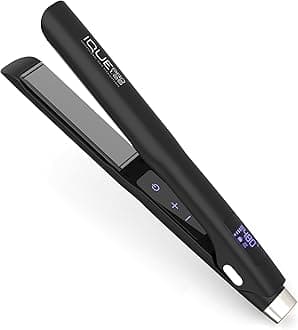 iQUE Flat Iron 1.25” Titanium Hair Straightener & Curler 2‑in‑1 | Professional Ionic Anti‑Frizz, Fast Heat‑Up, LCD Display, Adjustable Temp to 480°F, Dual Voltage