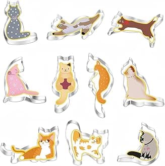 Cat Shaped Cookie Cutters Set,10pcs molds For Cake/Cookie,Stainless Steel Cake Tools For Kids,Party Accessories By MrCookie, Medium, Silver
