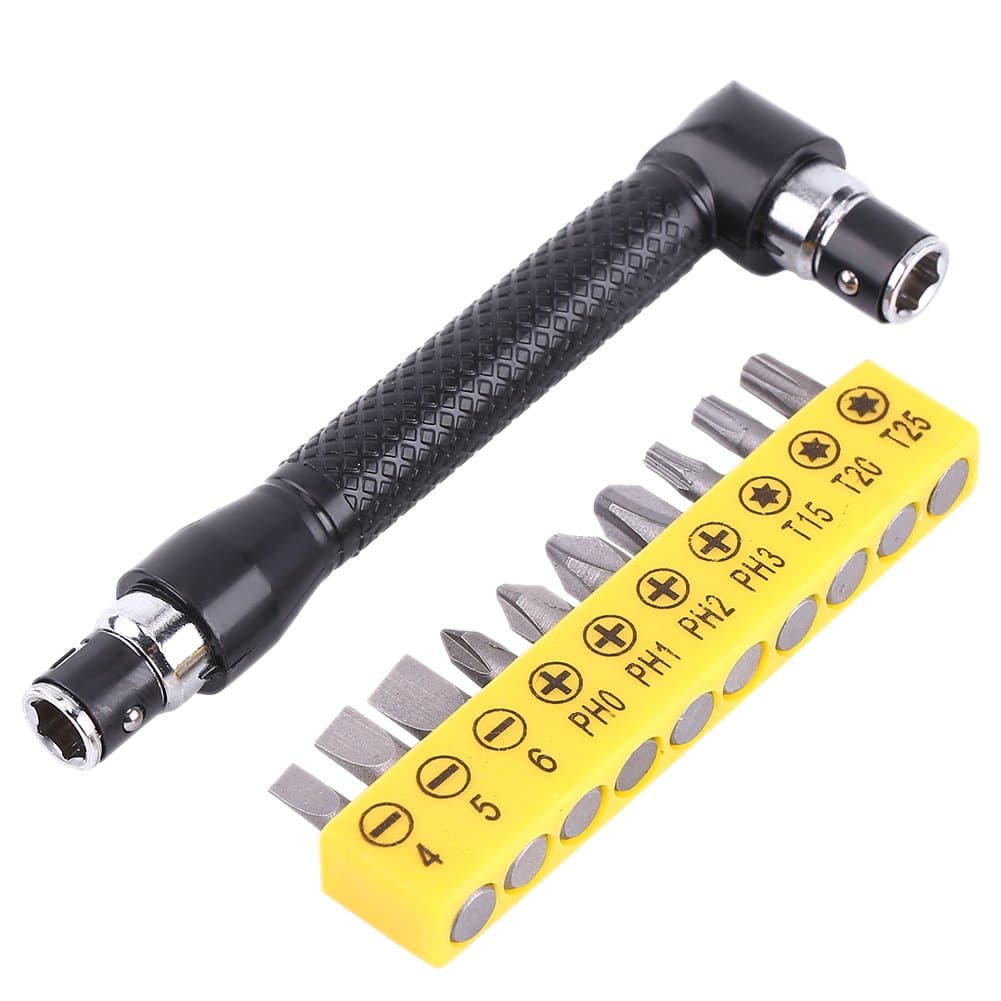 Walfront 10pcs Screwdriver L-Shaped Extension Handle Double Head 1/4" Hex Socket Flat Torx Screwdriver Kit Hand Tool