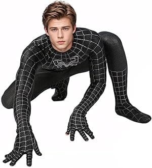 Halloween Superhero Costume Cosplay Black Bodysuit Jumpsuit Zentai Onesie Outfit Dress Up for Mens Kids