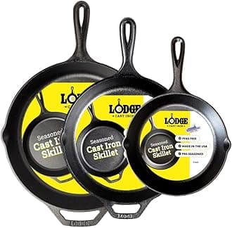 Lodge Pre-Seasoned Cast Iron Skillet Set - 3 Piece, Includes 8 Inch, 10.25 Inch and 12 Inch Skillets