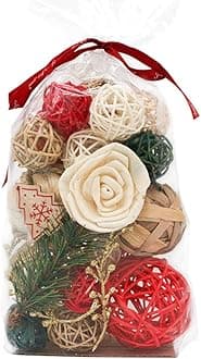 Qingbei Rina Christmas Decorative Balls for Bowls,Red Bowl Fillers Vase Filler Wicker Rattan Balls Decorative for Home Decor,Winter Holiday Orbs Spheres Woven Spherical Farmhouse Decor Props(Large)
