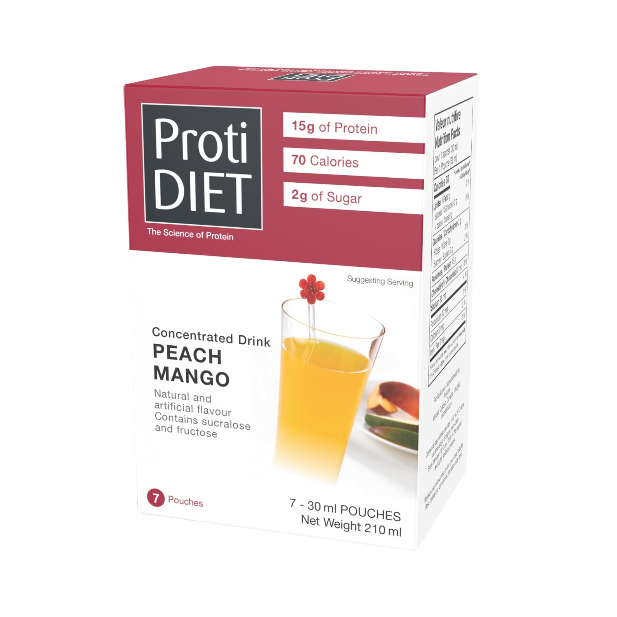 Peach Mango Concentrated High Protein Drinks - Fat Free, Low Sugar Nutritional Drinks - Easy-to-Mix On-the-Go Concentrated Protein Juice - 7 Packets Per Box