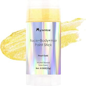 Mysense Pearl Gold Face Body Hair Paint Stick,Water Based Washable Temporary Hair Paint,Non-toxic Cream Blendable Metallic Gold Face Painting for Halloween Costumes Cosplay Makeup,0.5oz(15g)
