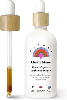 Rainbo - Lion's Mane Mushroom Tincture - Dual Extract Mushroom Supplement - Brain Support, Focus, Memory, Liquid Lion's Mane Supplement, Vegan, Non GMO, 3.4 fl oz